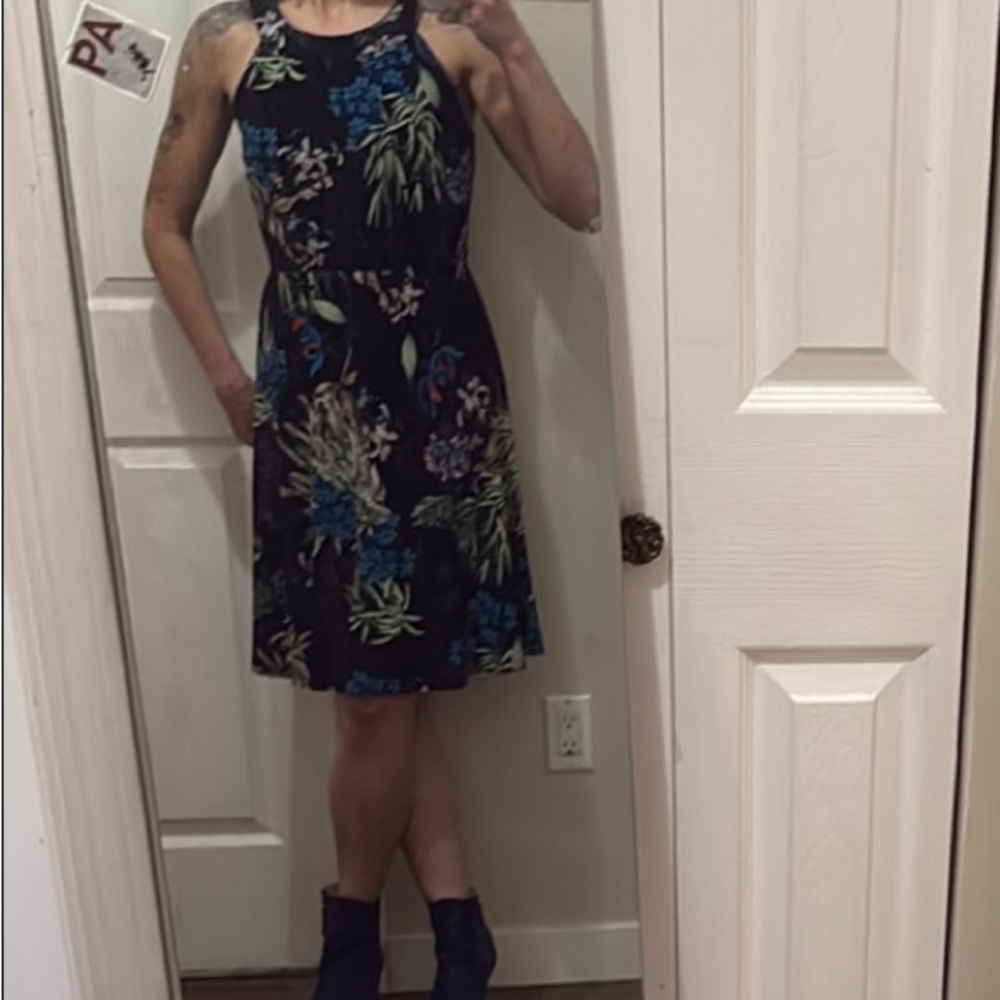 Floral Sleeveless Dress - Black and Blue
